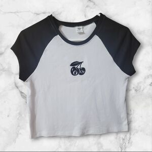 Chic Black and White Cherry Crop Top